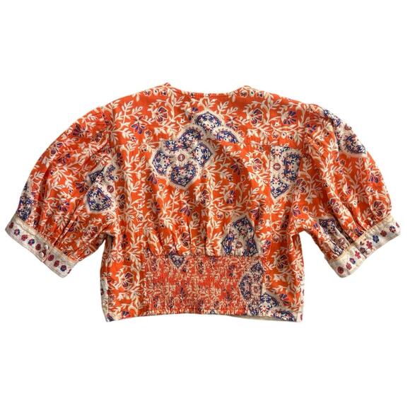 Free People Orange White Boho 100% Cotton Top Medium - Picture 4 of 5